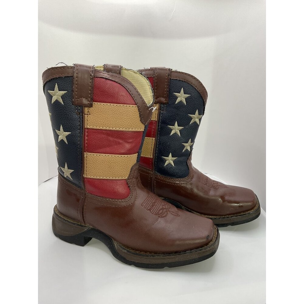 Durango Kids 8" Size 13.5 Western Boots American Flag Design Brown Leather